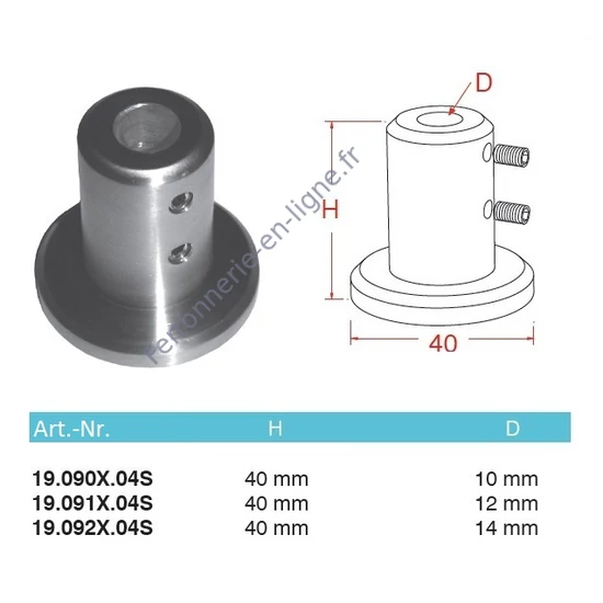 Support de barre, inox (AISI 304), différentes dimensions