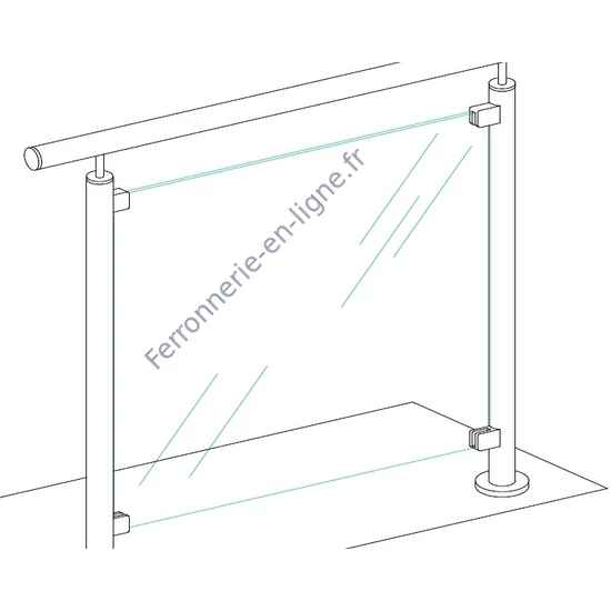 Pince à verre d'angle avec goupille de sécurité 55x55mm à fixer sur tube rond, inox (AISI 316), poli miroir