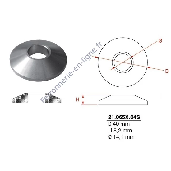 Cache scellement pour barreau inox Ø14mm, (AISI 304)