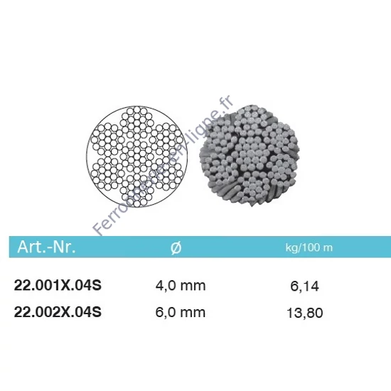 Câble inox (AISI 304), différentes dimensions