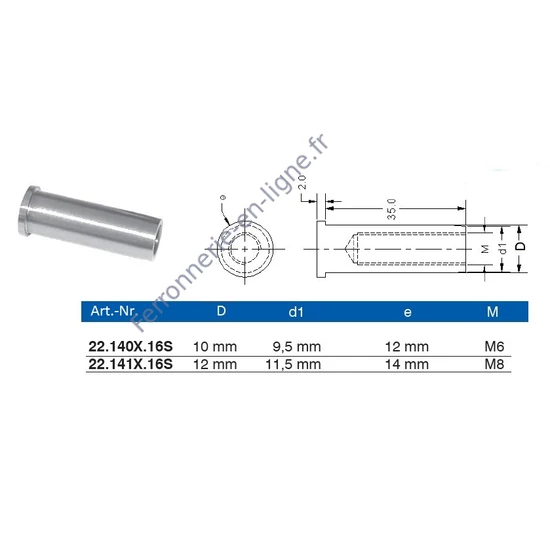 Manchon pour Support de câble, à fixer sur tube rond, inox (AISI 316), différentes dimensions