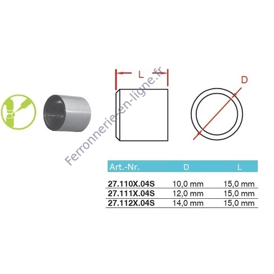 Embout pour barre, inox (AISI 304), différentes dimensions