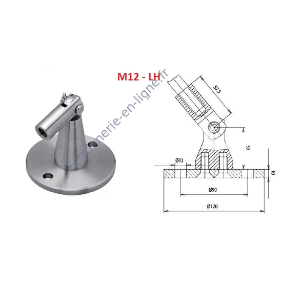Support de tirant, pour montage mural, rond, inox (AISI 304)