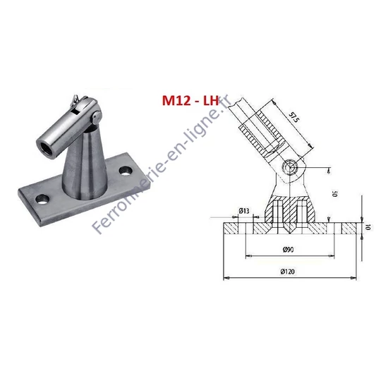 Support de tirant, pour montage mural, rectangulaire, inox (AISI 304)