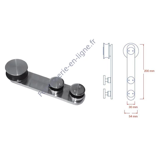 Chariot coulissant pour panneau verre sur tube inox (AISI 304)