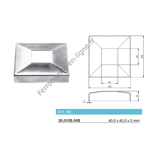 Rosace de couverture pour platine murale 30.002S.04S, inox (AISI 304)