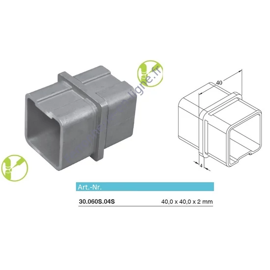 Raccord pour tube carré, inox (AISI 304)