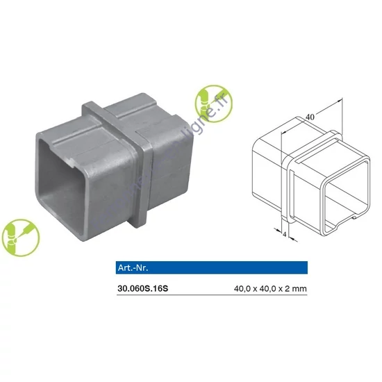 Raccord pour tube carré, inox (AISI 316)