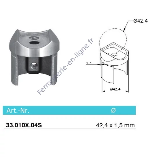 Support de main courante pour tube rond, à fixer sur tubes à rainuré, inox (AISI 304)