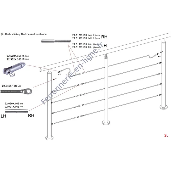 Embout de fourche pour câble inox (AISI 316), différentes dimensions