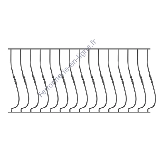 Barreau de balcon, barreau galbé design moderne en fer forgé, profil carré, différentes sections et hauteurs