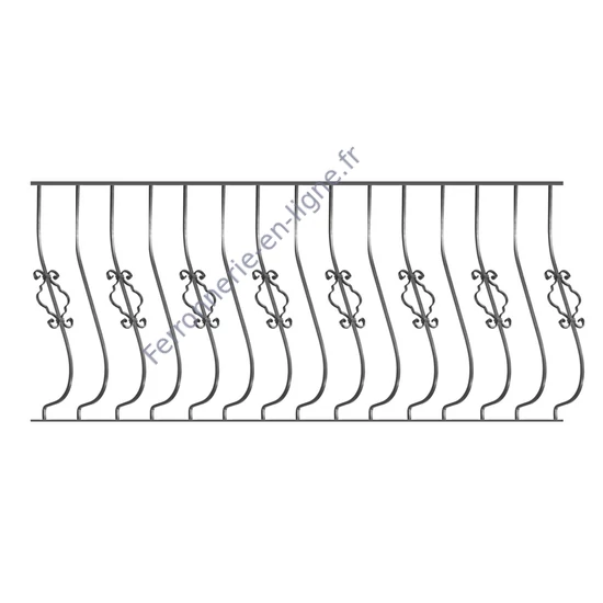 Barreau de balcon, barreau galbé classique en fer forgé, profil carré, différentes sections et hauteurs