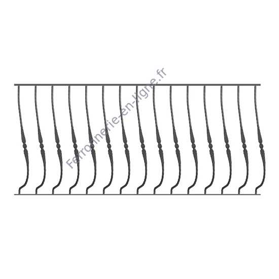 Barreau de balcon, barreau galbé design moderne en fer forgé, profil carré martelé, différentes sections