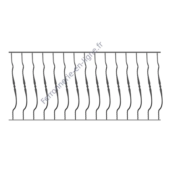 Barreau de balcon, barreau galbé design moderne en fer forgé, profil carré martelé, différentes sections