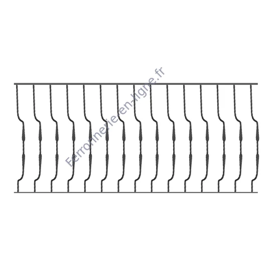Barreau de balcon, barreau galbé design moderne en fer forgé, profil carré martelé, différentes sections