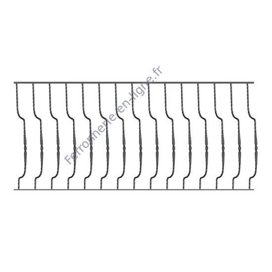 Barreau de balcon, barreau galbé design moderne en fer forgé, profil carré martelé, différentes sections