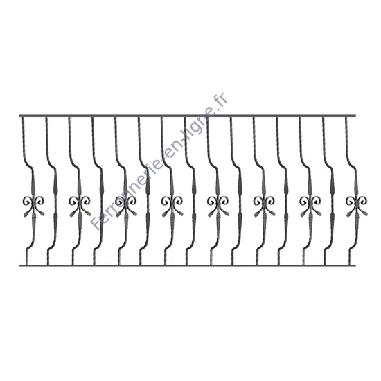 Barreau de balcon, barreau galbé design moderne en fer forgé, profil carré martelé, différentes sections