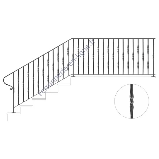 Barreau design moderne en fer forgé, profil carré, différentes sections et hauteurs