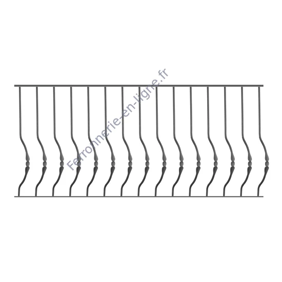 Barreau de balcon, barreau galbé design moderne en fer forgé, profil carré, différentes sections et hauteurs
