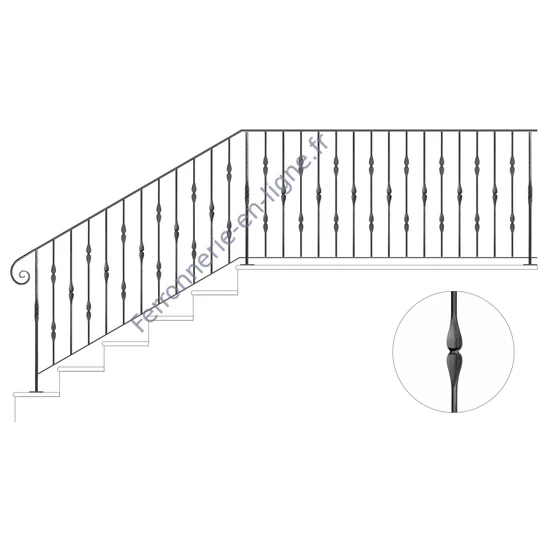 Barreau design moderne en fer forgé, profil rond, différentes sections et hauteurs