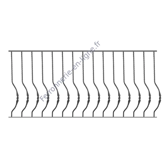 Barreau de balcon, barreau galbé design moderne en fer forgé, profil carré martelé, différentes sections et hauteurs