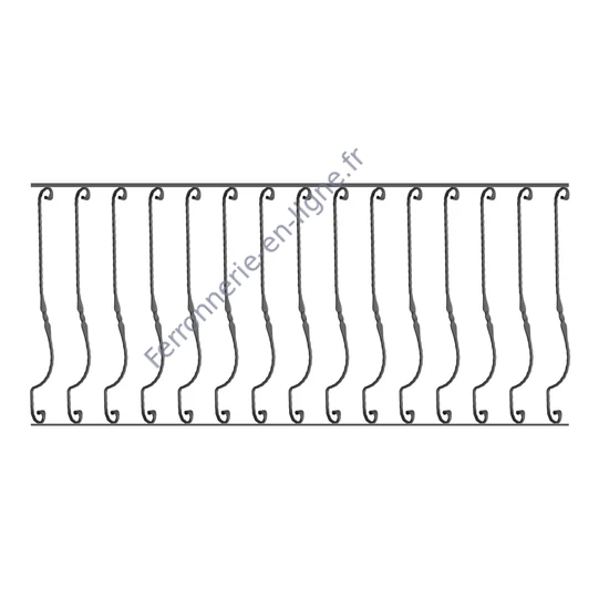 Barreau de balcon, barreau galbé design moderne en fer forgé, profil carré martelé, différentes sections