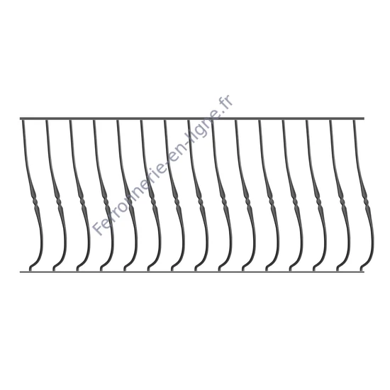 Barreau de balcon, barreau galbé design moderne en fer forgé, profil rond