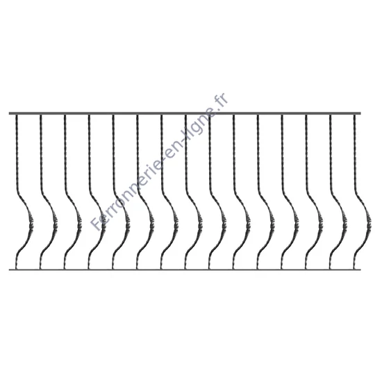 Barreau de balcon, barreau galbé design moderne en fer forgé, profil carré martelé, différentes sections et hauteurs