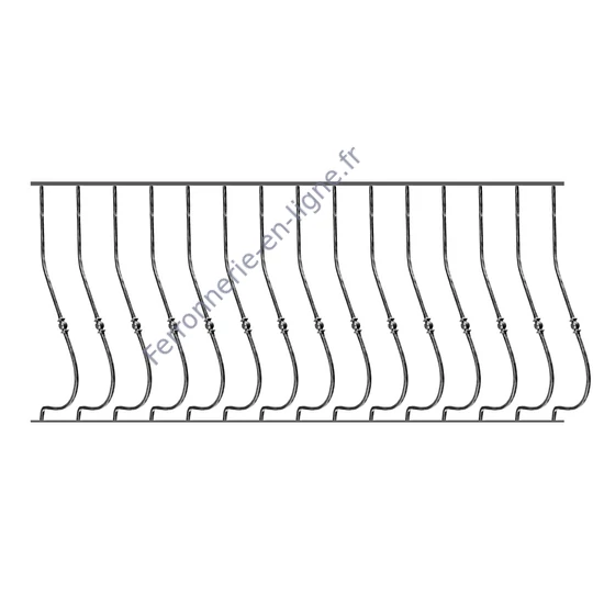 Barreau de balcon, barreau galbé en fer forgé, profil carré, différentes dimensions et fers de lance