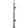Poteau inox avec ancrage au sol, tube rond, rosace de couverture, 2 pinces à verre et support de main courante (AISI 316)