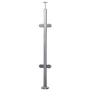 Poteau inox avec ancrage au sol, tube rond, rosace de couverture, 4 pinces à verre et support de main courante (AISI 304), différentes dimensions