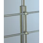 Poteau inox avec ancrage au sol, tube rond, rosace de couverture, 5 supports de barre traversante (Ø12 mm) et support de main courante (AISI 316), différentes dimensions