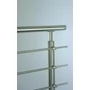 Poteau inox avec ancrage au sol, tube rond, rosace de couverture, 5 supports de barre traversante (Ø12 mm) et support de main courante (AISI 316), différentes dimensions