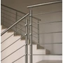 Poteau inox avec ancrage au sol, tube rond, rosace de couverture, 5 supports de barre traversante (Ø12 mm) et support de main courante (AISI 316), différentes dimensions