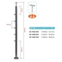Poteau inox avec ancrage au sol, tube rond, rosace de couverture, 5 supports de barre traversante (Ø10 mm) et support de main courante avec joint (AISI 304), différentes dimensions