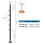 Poteau inox avec ancrage au sol, tube rond, rosace de couverture, 5 supports de barre traversante (Ø12 mm) et support de main courante (AISI 316), différentes dimensions