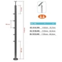 Poteau inox avec ancrage au sol, tube rond, rosace de couverture, 5 supports de barre traversante (Ø12 mm) et support de main courante avec joint (AISI 304), différentes dimensions