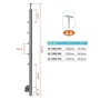 Poteau inox avec ancrage mural, tube rond, 5 supports de barre traversante (Ø10 mm) et support de main courante (AISI 304), différentes dimensions
