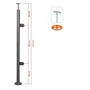 Poteau inox avec ancrage au sol, tube rond, rosace de couverture, 2 pinces à verre et support de main courante (AISI 316)