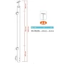 Poteau inox avec ancrage mural, tube rond, 2 pinces à verre et support de main courante (AISI 304), différentes dimensions