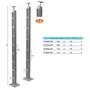 Poteau inox avec ancrage au sol, supports de barre traversante intérieure (Ø12) et support de main courante articulé, acier inoxydable (AISI 304), différentes dimensions