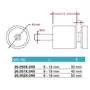 Point de fixation pour verre à fixer sur plat, long, inox (AISI 304), différentes dimensions